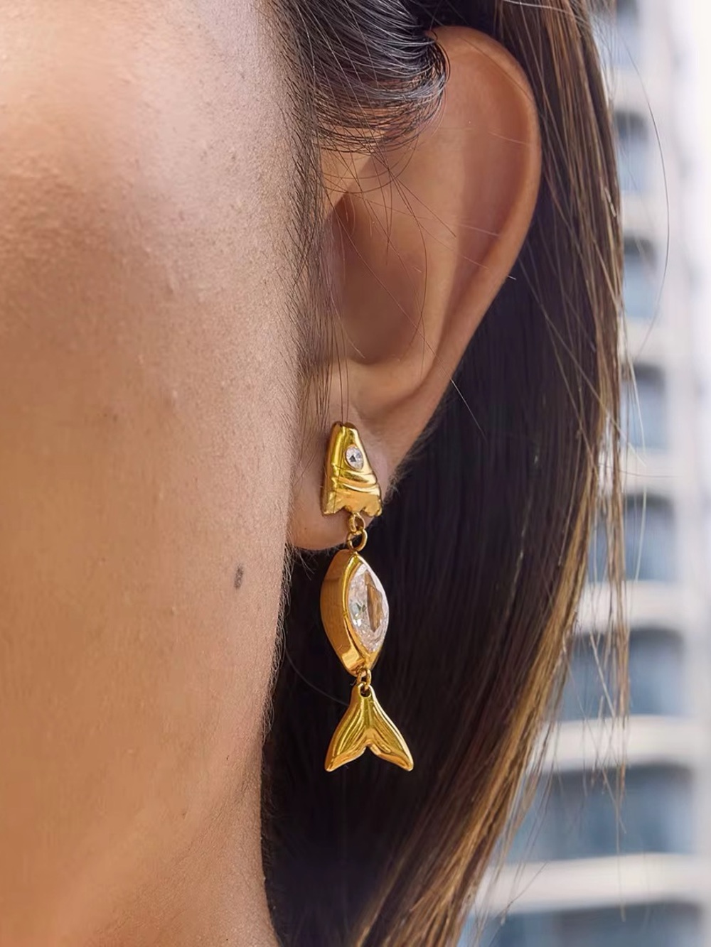 18K Gold Plated Mermaid Tail Drop Earrings